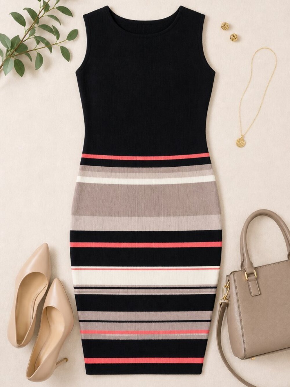 Apricot Knit Midi Dress Colorblock Striped Bodycon UK 12 (US M)